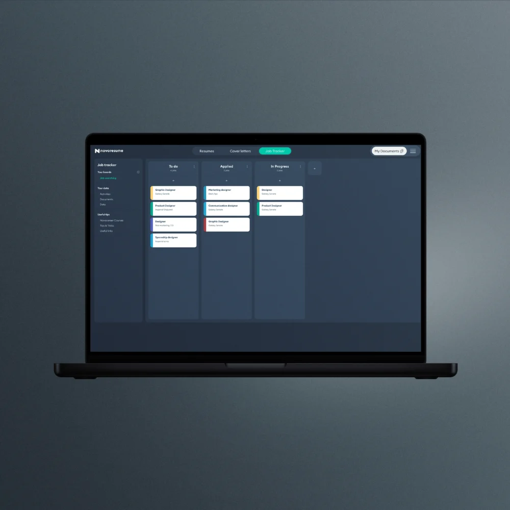 Novoresume Job Tracker board view with application stages, by Frederik Smal